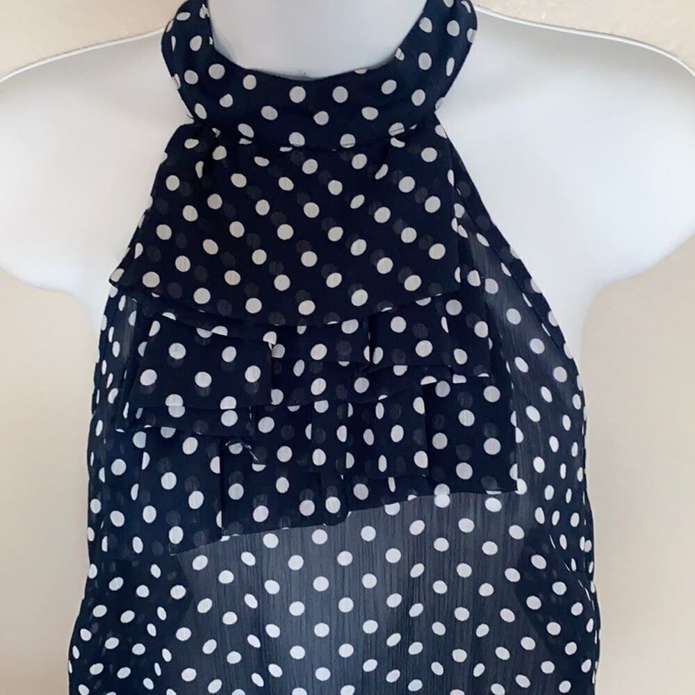 Twentyone Blue w/white dots High Neck Ruffle Top S - Picture 3 of 11